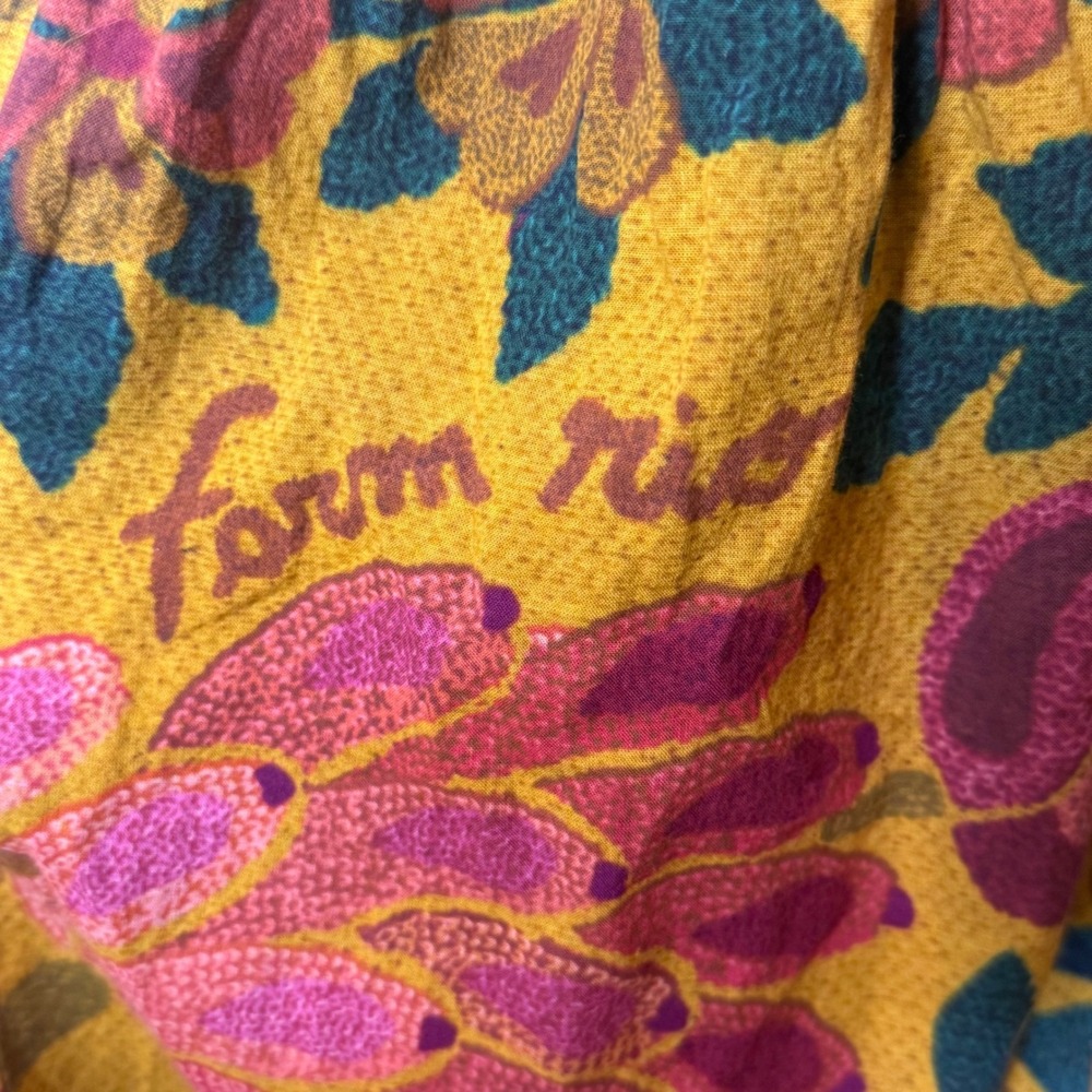 FARM Rio Yellow Tropical Tapestry Ruffled Mini Dress - Floral Long Sleeve Large - Picture 10 of 13